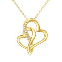 wholesale 14K Gold Double Heart Pendant Necklace with Cubic Zirconia Stones for Women-Heart necklace