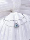 wholesale 925 Sterling Silver Evil Eye Teardrop Layered Anklet - Blue Crystal Gemstone Ankle Bracelets for Women Gifts-0-3