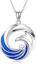 wholesale 925 Sterling Silver Blue Enamel Wave Design Necklace Pendant s for Women-0-0