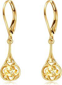 wholesale 14K Gold Celtic Teardrop Dangle Earrings with Leverbacks for Women - Birthday Gifts-Teardrop Heart Earrings