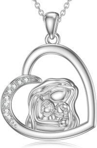 wholesale 925 Sterling Silver Mother and Child Heart Pendant Necklace with Cubic Zirconia for Women-White Gold
