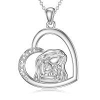 wholesale 925 Sterling Silver Mother and Child Heart Pendant Necklace with Cubic Zirconia for Women-White Gold