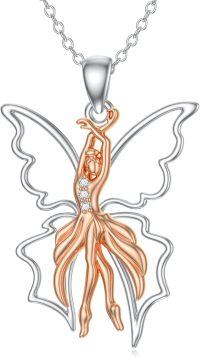 wholesale 925 Sterling Silver Rose Gold Moonstone Fairy Dancing Pendant Necklaces for Women Girls s 3 Goddesses Birthdays-03-Butterfly-Dance Recital