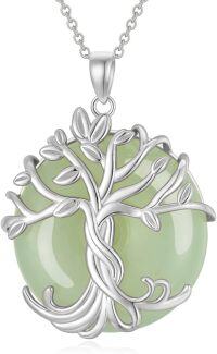 wholesale 925 Sterling Silver 925 Green Jade Tree Of Life Pendant Necklace For Women-1A-Tree of Life-White Gold-Jade-1A-Tree of Life-White Gold-Jade