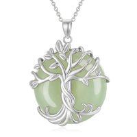wholesale 925 Sterling Silver Tree Of Life Pendant Necklace Wholesale With Green Gemstone-1A-Tree of Life-White Gold-Jade-1A-Tree of Life-White Gold-Jade