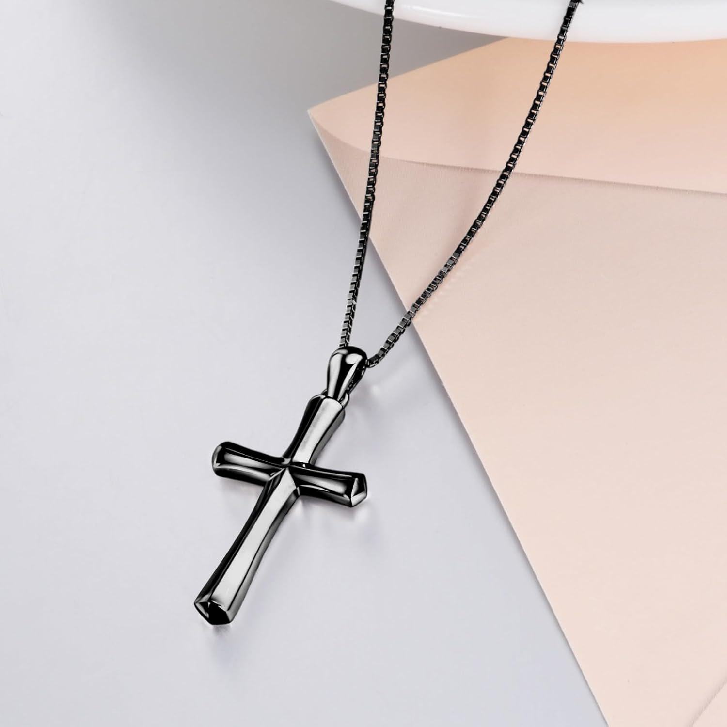 Black Stainless Steel Faith Hope Love Engraved Cross Pendant Necklace for Men/Women - Christmas Gift-0-3