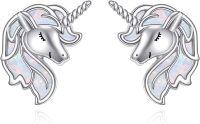 wholesale 925 Sterling Silver Unicorn Stud Earrings with Opal Stone and Horn Design-Unicorn