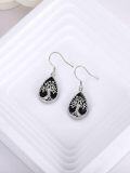 wholesale 925 Sterling Silver Black Goldstone Teardrop Tree Of Life Drop Earrings Irish  for Women Girls-0-4
