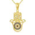 TOUPOP 14k Gold Evil Eye Fatima Hamsa Hand Pendant Necklace-0-0