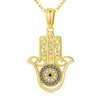 TOUPOP 14k Gold Evil Eye Fatima Hamsa Hand Pendant Necklace-undefined
