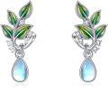 wholesale 925 Sterling Silver Moonstone Green Leaf Drop Earrings for Women-0-0