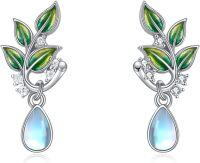 wholesale 925 Sterling Silver Moonstone Green Leaf Drop Earrings for Women-green leaf