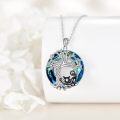 wholesale 925 Sterling Silver Tree of Life Black Cat Blue Crystal Pendant Necklace-0-4