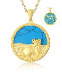wholesale 925 Sterling Silver Virgo Zodiac Pendant Necklace Wholesale With Turquoise Inlay-3-Arietis(0321-0419)