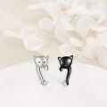 wholesale 925 Sterling Silver Cat Face Heart Stud Earrings for Women Girls Black White Gold Plated  3 Colors Available-0-1