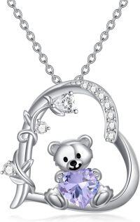 wholesale  Sterling Silver Crystal Teddy Bear Necklace Birthstone Jewelry Gift for Women -06-June Birthstone