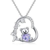 wholesale 925 Sterling Silver Crystal Teddy Bear Necklace Birthstone Jewelry Gift for Women-06-June Birthstone