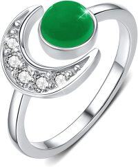 wholesale 925 Sterling Silver Moon Ring Crescent Open Adjustable Gift for Women-Malay Jade Ring