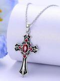 wholesale 925 Sterling Silver Red Crystal Gothic Cross Pendant Necklace  for Women-0-3