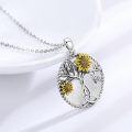 wholesale 925 Sterling Silver Tree of Life Sunflower Pendant Necklace Gold Plated Flower Charm Jewelry for Women Girls Gift 36 Chain Length-0-2