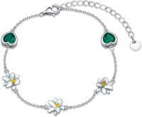 wholesale 925 Sterling Silver Heart & Flower Charm Adjustable Bracelet for Women and Girls Gift-05-Flower