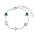 wholesale 925 Sterling Silver Heart & Flower Charm Adjustable Bracelet for Women and Girls Gift-0-0