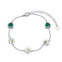 wholesale 925 Sterling Silver Heart & Flower Charm Adjustable Bracelet for Women and Girls Gift-05-Flower