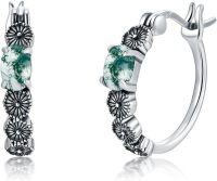 wholesale 925 Sterling Silver Vintage Moss Agate Hoop Earrings for Women Gifts-Daisy