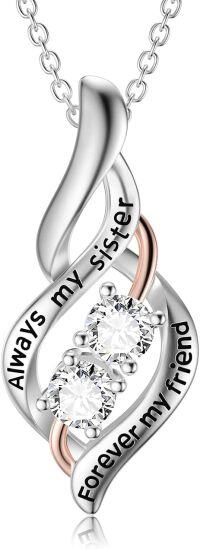 wholesale 925 Sterling Silver Infinity Yellow Crystal Sisters Forever Friendship Pendant Necklace for Women-Always My Sister Forever My Friend-Always My Sister Forever My Friend