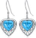 wholesale 925 Sterling Silver Heart-Shaped Turquoise Dangle Drop Earrings Gift for Mom-0-0