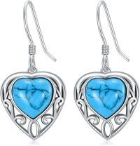 wholesale 925 Sterling Silver Heart-Shaped Turquoise Dangle Drop Earrings Gift for Mom-Turquoise Style-2