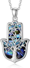 wholesale 925 Sterling Silver Abalone Shell Tree of Life Hamsa Evil Eye Pendant Necklace-0-0