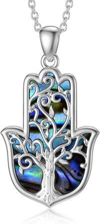 wholesale 925 Sterling Silver Abalone Shell Tree of Life Hamsa Evil Eye Pendant Necklace-Hamsa 4