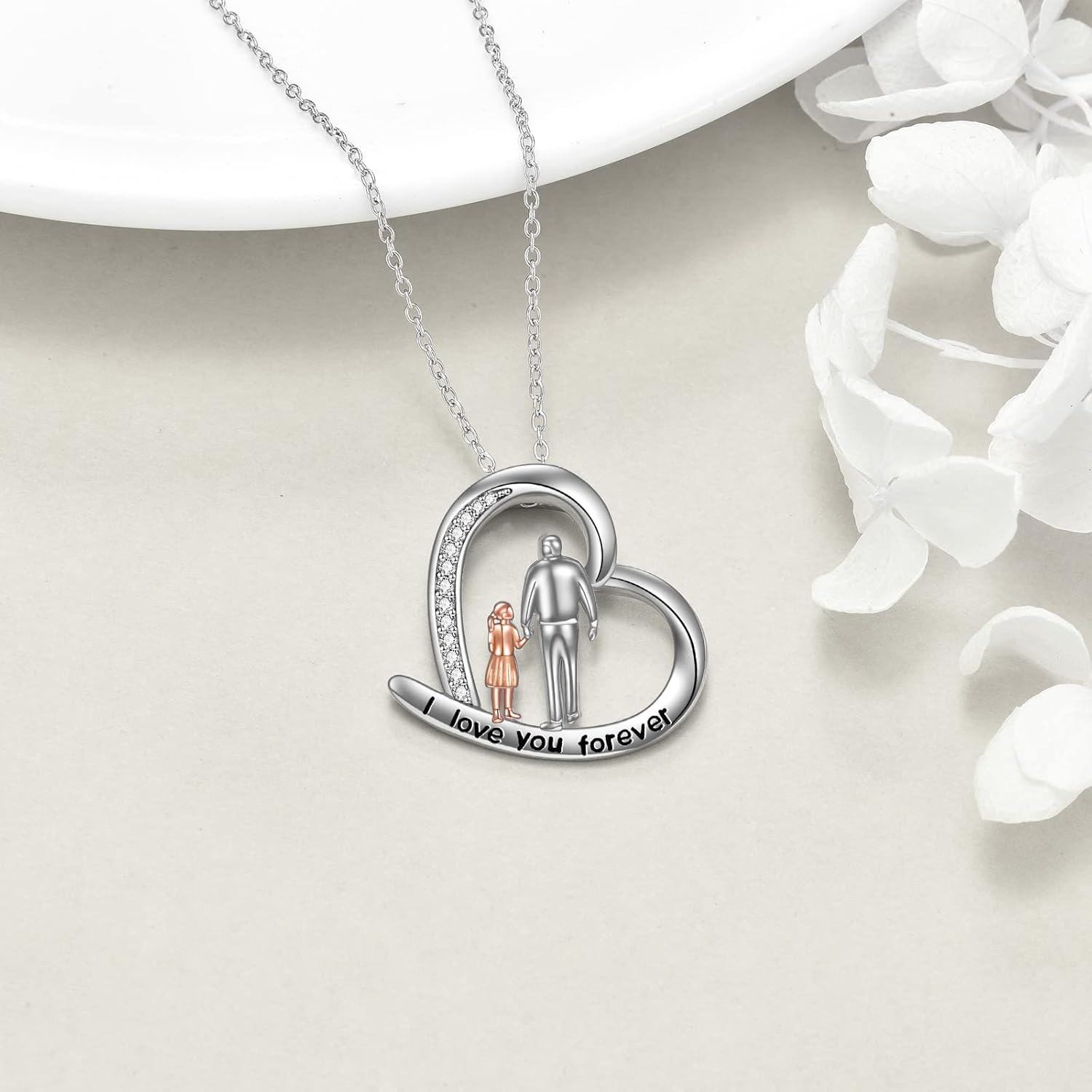 wholesale 925 Sterling Silver Heart Pendant Mother Daughter Necklace I love you forever Gifts for Mom Grandmother-0-3
