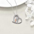 wholesale 925 Sterling Silver Father Daughter Heart Pendant Necklace With Cubic Zirconia I Love You Forever-0-3