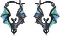 wholesale 925 Sterling Silver Black Bat Wing Drop Dangle Hoop Earrings - Gothic Halloween Christmas -Bat C