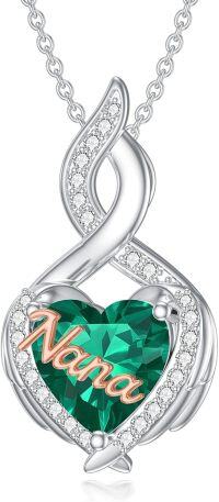 wholesale 925 Sterling Silver Heart-Shaped Nana Pendant Necklace with Green Crystal and Cubic Zirconia Stones for Grandmother Gifts-02-Nana Necklace