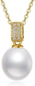 wholesale 14K Gold Freshwater Pearl Pendant Necklace with Rolo Chain & Cubic Zirconia-0-0
