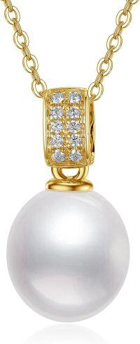 wholesale 14K Gold Freshwater Pearl Pendant Necklace with Rolo Chain & Cubic Zirconia-W-Freshwater pearl