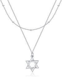 wholesale 925 Sterling Silver Star Pendant Double Chain Layered Choker Necklaces for Women Gifts-Star of David-A