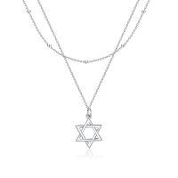 wholesale 925 Sterling Silver Star Pendant Double Chain Layered Choker Necklaces for Women Gifts-Star of David-A