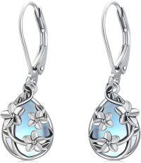 wholesale 925 Sterling Silver Blue Moonstone Floral Drop Leverback Earrings-E-Plumeria