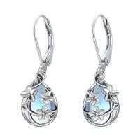wholesale 925 Sterling Silver Blue Moonstone Floral Drop Leverback Earrings-E-Plumeria