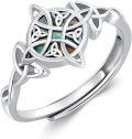 wholesale 925 Sterling Silver & Abalone Celtic Knot Adjustable Ring - Viking Eternal Love Symbol, Hypoallergenic Glow Jewelry for Women-0-0