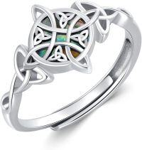 wholesale 925 Sterling Silver & Abalone Celtic Knot Adjustable Ring - Viking Eternal Love Symbol, Hypoallergenic Glow Jewelry for Women-Celtic