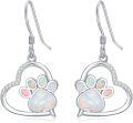 wholesale 925 Sterling Silver Heart-Shaped Opal Paw Print Dangle Earrings for Women Gifts-0-0