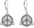 wholesale 925 Sterling Silver Triquetra Trinity Knot Leverback Drop Earrings-0-0