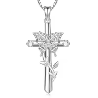 TOUPOP Sterling Silver Butterfly Cross Pendant Necklace Jewelry Christmas Valentine Mothers Day Birthday Gifts for Women Her Wife Girls Mom-undefined