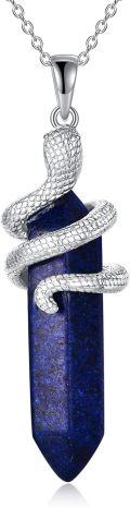 wholesale 925 Sterling Silver Natural Lapis Lazuli Stone Snake Pendant Necklace for Women Gifts-0-0