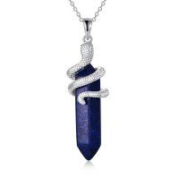 wholesale 925 Sterling Silver Natural Lapis Lazuli Stone Snake Pendant Necklace for Women Gifts-Lapis Lazuli